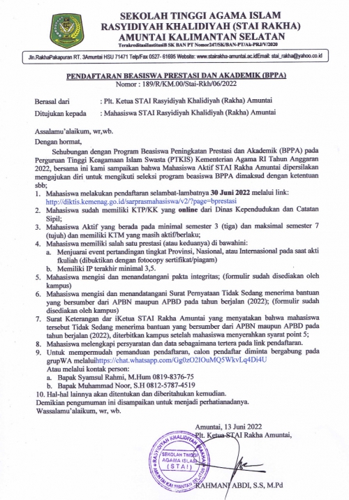 PENDAFTARAN BEASISWA PENINGKATAN PRESTASI DAN AKADEMIK(BPPA) TAHUN 2022